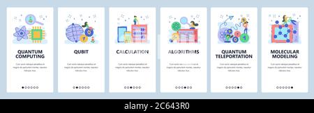 Quantum computing website and mobile app onboarding screens vector template Stock Vector