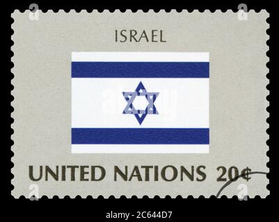 ISRAEL - Postage Stamp of Israel national flag, Series of United Nations, circa 1984. Stock Photo