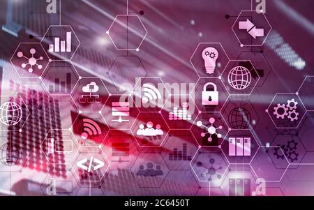 Abstract Internet digital technology concept server rack room background. Stock Photo