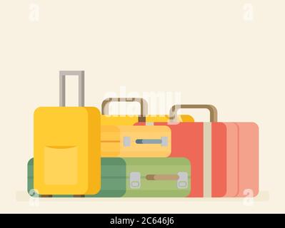 Baggage, luggage, suitcases on background. Flat style vector illustration. Stock Vector