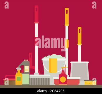 Cleaning set, isolate, flat design Stock Vector