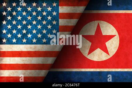 Grunge country flag illustration / USA vs North korea (Political or economic conflict, Rival ) Stock Photo
