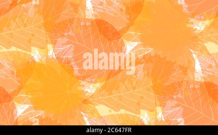 Seamless autumn pattern with colorful translucent leaves and watercolor splashes for your creativity Stock Vector