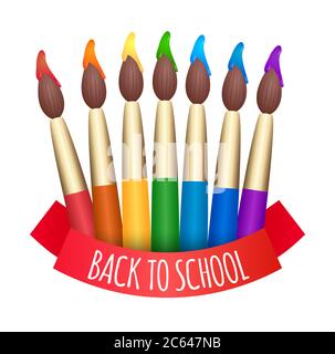 Set of rainbow brushes to paint and ribbon back to school. Vector element for your creativity Stock Vector