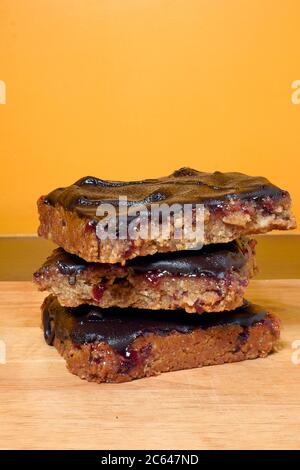 HEALTHY RASBERRY JAM CHOCOLATE DESSERT BARS Stock Photo