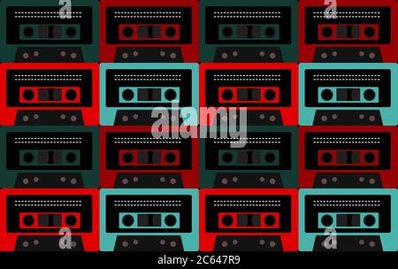 Seamless texture of old cassettes. Vector background for your creativity Stock Vector