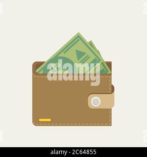 Wallet full of green dollars. Flat style vector illustration Stock Vector