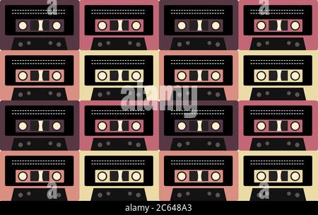 Seamless retro texture of old cassettes. Vector background for your creativity Stock Vector