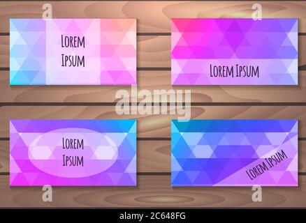 Set templates flyers, brochures, cards, invitations with polygonal background and place for text Stock Vector