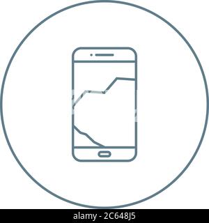 Unique Broken Cell Phone Vector Line Icon Stock Vector