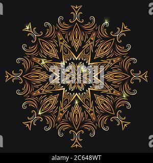 Gold Vintage circular mandala with sparks. Vector element for greeting cards, frames, and your design Stock Vector