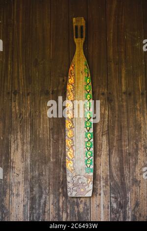The sape' (sampek, sampeh, sapek) is a traditional lute of many of the Orang Ulu or 'upriver people', mainly the 'Kayan' and 'Kenyah' community who li Stock Photo