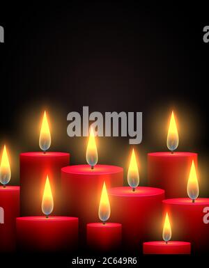 Vector illustration with red candles on black background Stock Vector