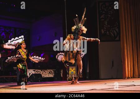 The Sarawakian Traditional Dance by Orang Ulu, one of the local ethnic in Sarawak Stock Photo