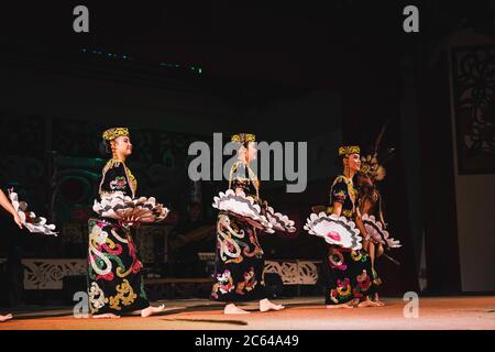 The Sarawakian Traditional Dance by Orang Ulu, one of the local ethnic in Sarawak Stock Photo