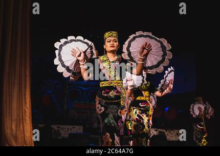 The Sarawakian Traditional Dance by Orang Ulu, one of the local ethnic in Sarawak Stock Photo