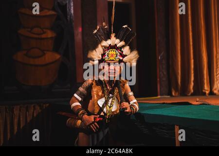 The Sarawakian Traditional Dance by Orang Ulu, one of the local ethnic in Sarawak Stock Photo