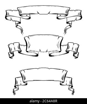 Set of vintage ancient scrolls and ribbons with space for text. Element for tattoo sketch. Vector element for cards, printing on T-shirts and your cre Stock Vector