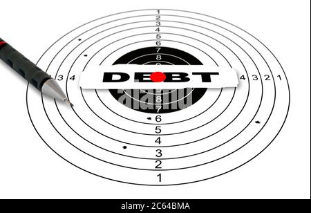 Shooting target with word debt made in 2d software Stock Photo