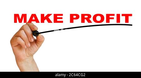 Hand underlining make profit with red marker Stock Photo