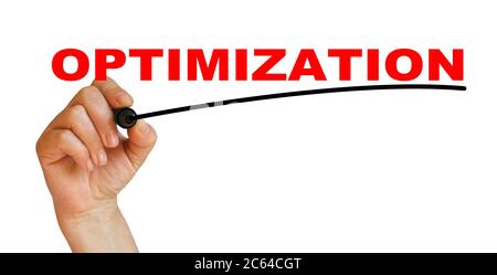 Hand underlining optimization with red marker Stock Photo