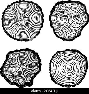 Set of illustrations of wooden cuts in engraving style. Design element for poster, label, sign, poster, t shirt. Vector illustration Stock Vector