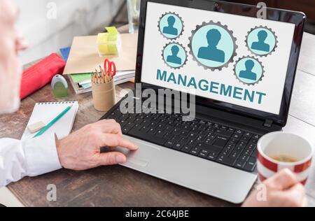 Management concept shown on a laptop screen Stock Photo