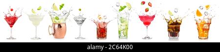 splashing cocktails collection isolated on white background Stock Photo