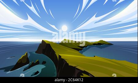 Unbelievable mountain landscape. Peninsula and sea. Stock Vector