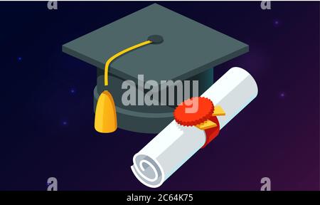 mock up illustration of graduation cap and certificate on abstract backgrounds Stock Vector