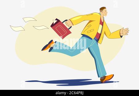 Businessman with briefcase running fast. Stock Vector