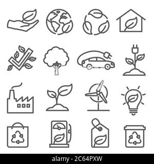 Ecology line icons set on white background Stock Vector