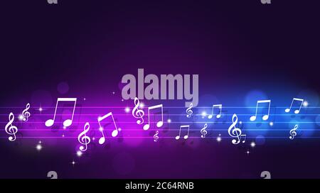 multicolor music notes poster neon retro color background. designs for music flyers and posters Stock Photo