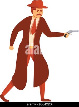 Investigator with pistol icon. Cartoon of investigator with pistol vector icon for web design isolated on white background Stock Vector