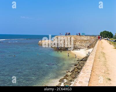 dh Colonial forts ramparts GALLE FORT SRI LANKA Dutch Fortress wall rampart battlements beach of people Stock Photo