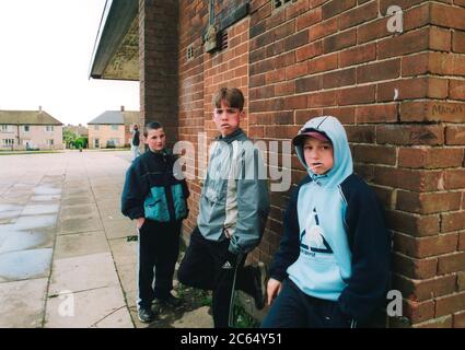 Teenage boys hanging out on a Bradford council estate, Stock Photo