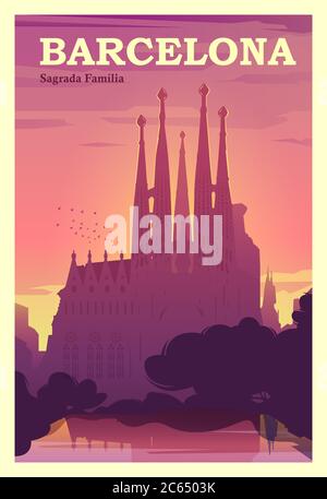 Time to travel. Around the world. Quality vector poster. Spain, Catalonia. Stock Vector