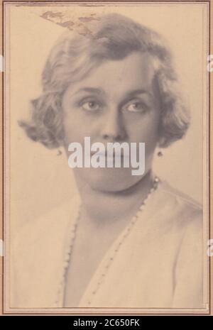 Vintage black and white portrait photo of a beautiful woman 1930s. Stock Photo
