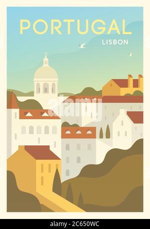 Time to travel. Around the world. Quality vector poster. Lisbon. Stock Vector