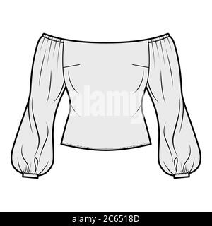 Off-the-shoulder top technical fashion illustration with close fit ...
