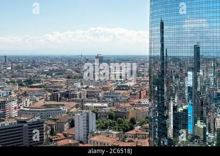 Italy, Lombardy, Milan, cityscape with reflection on Unicredit Tower Stock Photo
