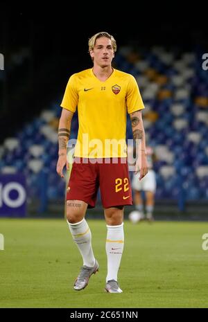 Naples, Italy. 5th July, 2020. NicolÃÂ² Zaniolo of Roma training before match Serie A TIM between SSC Napoli and AS Roma on July 05 2020 in Naples (Italy) at San Paolo Stadium Photo LPS/MARCO IORIO/LM Credit: Marco Iorio/LPS/ZUMA Wire/Alamy Live News Stock Photo