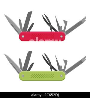 Flat design modern vector illustration of multifunctional pocket knife icon Stock Vector