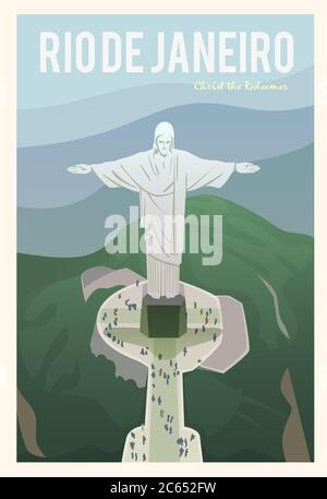 Time to travel. Around the world. Quality vector poster. Christ the Redeemer. Stock Vector