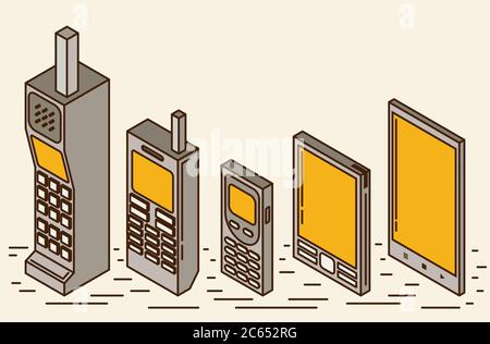 Cell phone evolution illustration Stock Vector