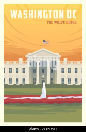 Time to travel. Around the world. Quality vector poster. The white house. Stock Vector
