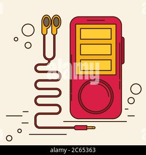 Music player with headphones. Flat vector. Stock Vector