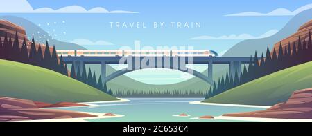 Sunny day. The bridge across the river. Stock Vector
