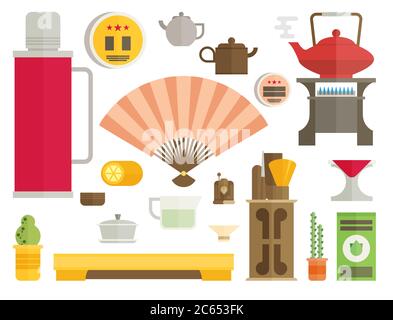 Tea ceremony icon set flat vector Stock Vector