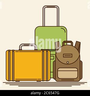 Baggage, luggage, suitcases on background. Flat style vector illustration. Stock Vector